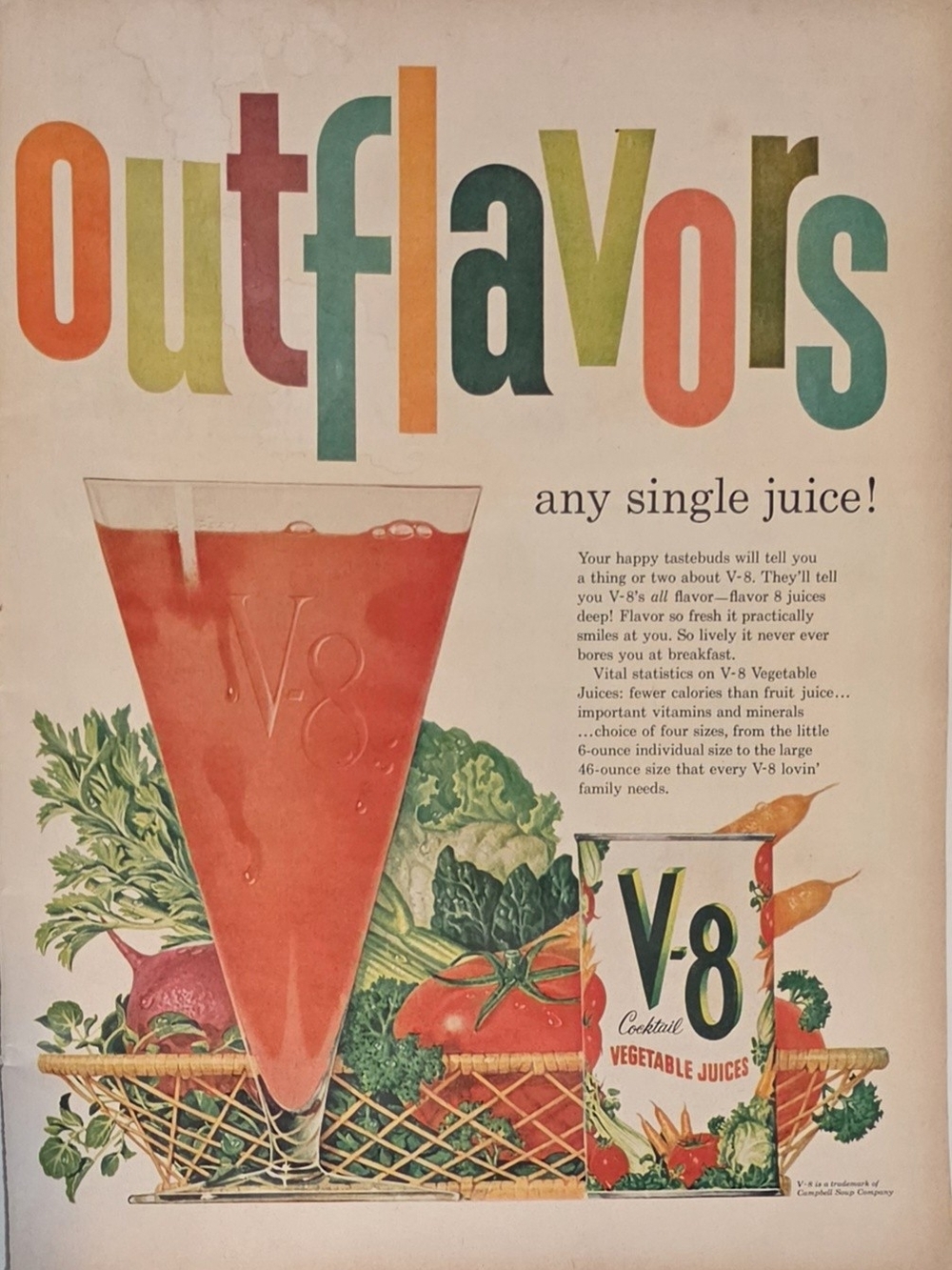 1954 V-8 “Outflavors” Original Magazine Ad – Authentic Mid-Century Print
